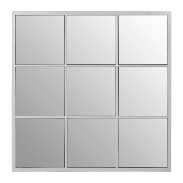 Descartes Square Design Silver Finish Frame Wall Mirror Silver