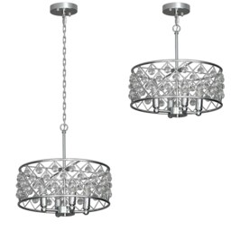 HOMCOM Ceiling Light with Adjustable Height, Modern Crystal Chandelier Silver