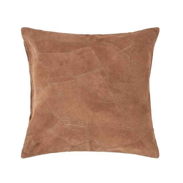 Homescapes Tan Brown Real Leather Suede Cushion with Feather Filling - 45 x 45 cm Brown Tan 1