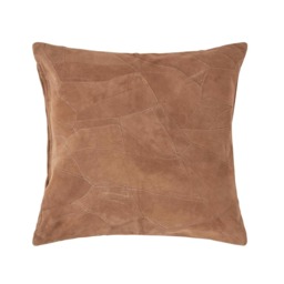 Homescapes Tan Brown Real Leather Suede Cushion with Feather Filling - 45 x 45 cm Brown Tan 1