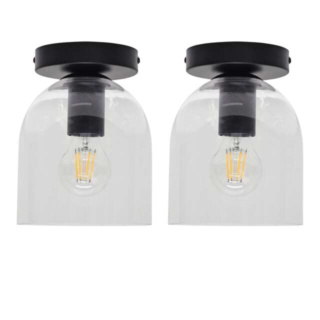 Set of 2 Belten - Clear Glass Cloche Black Ceiling Light Fittings