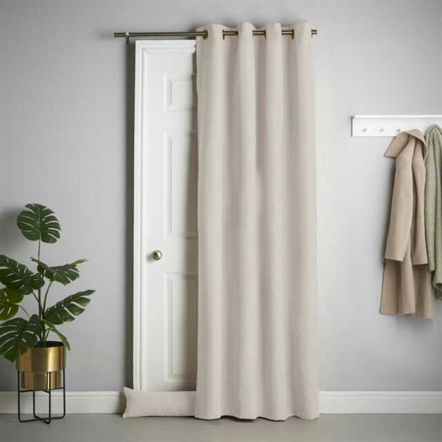 Velvet Chenille Thermal Fleece Lined Single Ring Top Door Curtain - 137cm x 213cm - Cream