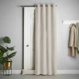 Velvet Chenille Thermal Fleece Lined Single Ring Top Door Curtain - 137cm x 213cm - Cream