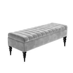 90cm Sierra Striped Naples Upholstered Ottoman Storage Bench with Black Turned Wooden Legs- Silver Shoes Storage Bench