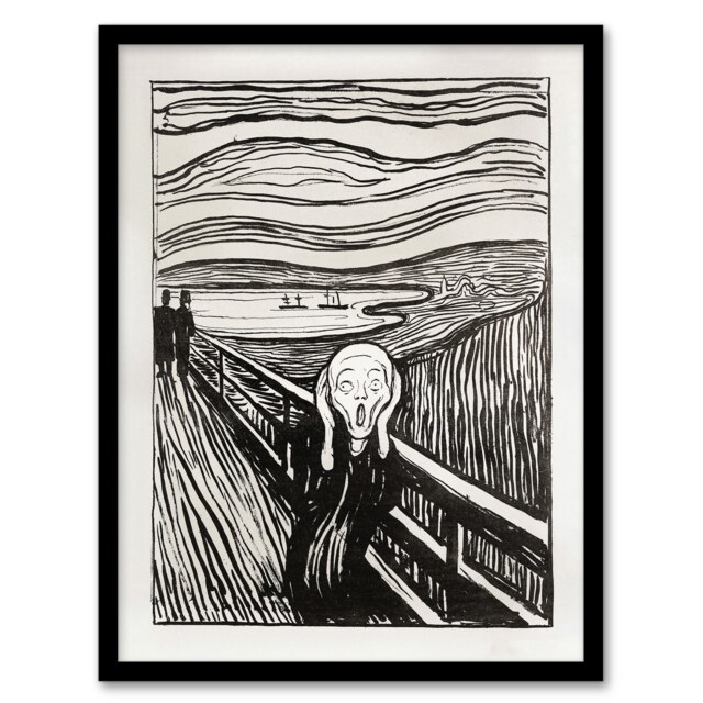 "The Scream 1895 Black and White Munch Vintage Framed Wall Art Print 12X16"""