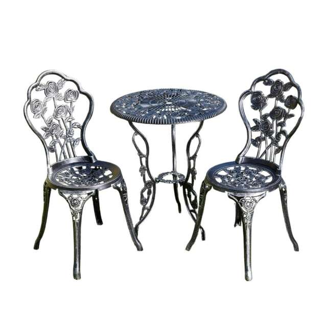 Bistro Set Outdoor Patio Garden Furniture Table and 2 Chairs Metal