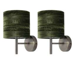 Set of 2 Brea - Antique Brass Wall Lights with Green Velvet Shades Yellow Green 2