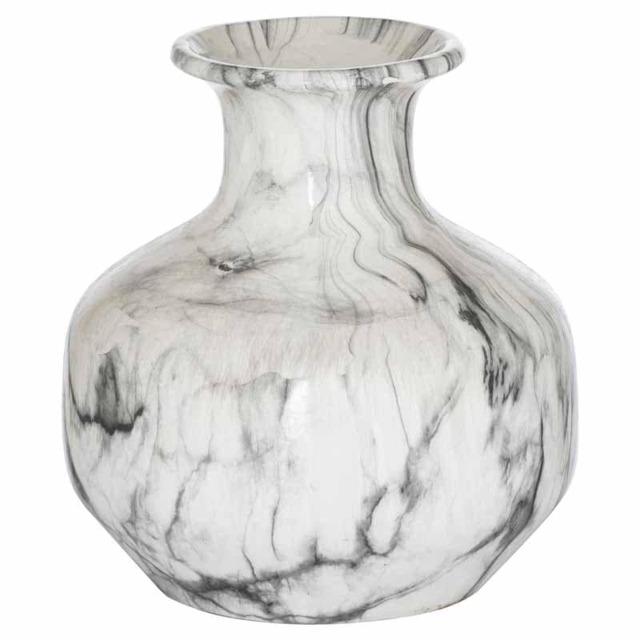 Marble Squat Vase - Ceramic - L24 x W24 x H26 cm - Grey/White White