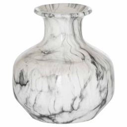 Marble Squat Vase - Ceramic - L24 x W24 x H26 cm - Grey/White White