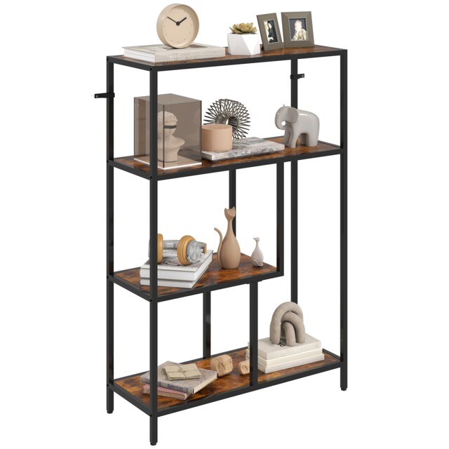 HOMCOM Industrial Bookshelf Bookcase w/ Open Shelves for Study Rustic Brown Brown