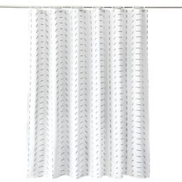 White Geometric Design Polyester Shower Curtain with 12 Hooks - 180x180cm