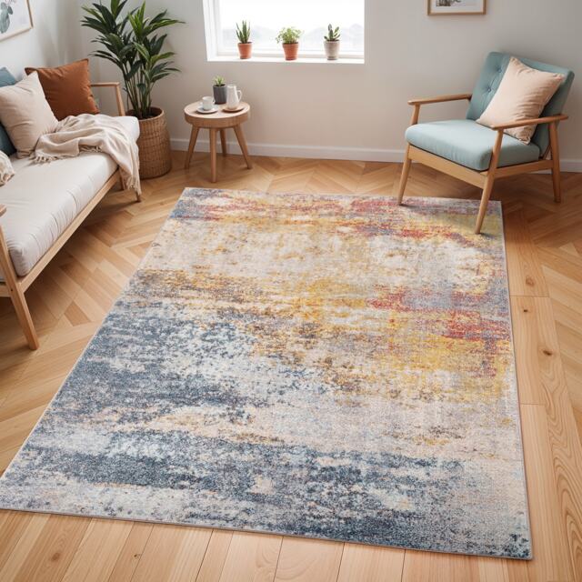 LIVABLISS Ankara-Abstract Modern Marble Rug 120 x 170 cm Grey Blue