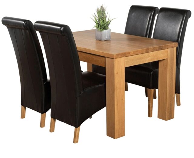 Dakota 127 x 82cm Oak Small Dining Table and 4 Montana Leather Chairs Black Black