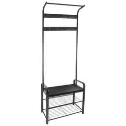 Harbour Housewares Coat Rack with Shoe Storage Bench - Curved Steel Frame - Hall Tree Coat Stand with 9 Hooks & Shoe Shelf Black Black/Black