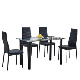 Black Glass Dining Table Set With 4 Black Chairs For Dining Room And Kitchen Furniture Black One Size 5