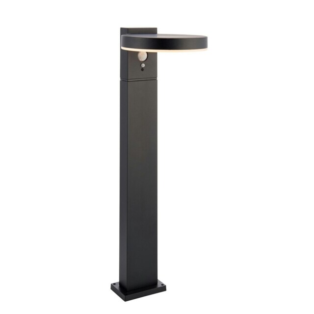 Ebro Modern Solar Powered Dimmable LED Round Bollard Lamp Textured Black, PIR Motion & Day Night Sensors, Warm White, IP44