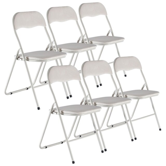 6 Pc Folding Lightweight Chair Set Portable Metal Frame PVC Velvet Ribcord Seats Multi Beige Velvet