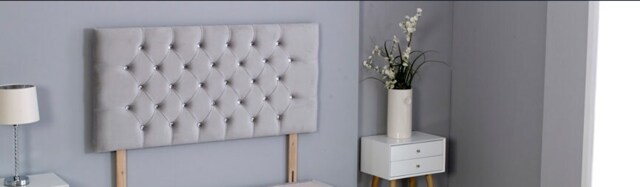 "Silver Plush Velvet Chesterfield Headboard Silver 3FT Single 20""inch Headboard"