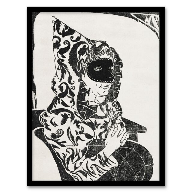 Samuel J De Mesquita Framed Wall Art Print Masked Woman with Cape Home Décor