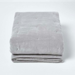 Homescapes Light Grey Velvet Quilted Throw - 125 x 150 cm