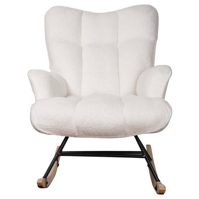 Alivio Comfortable Rocking Chair, Teddy Rocking Arm Chair for Nursery with High Backrest for Living Room Bedroom Balcony (White) Black White 1