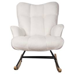 Alivio Comfortable Rocking Chair, Teddy Rocking Arm Chair for Nursery with High Backrest for Living Room Bedroom Balcony (White) Black White 1