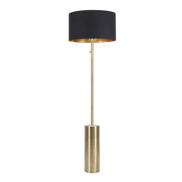 ValueLights Lexy Antique Brass Dimmable Floor Lamp Black Gold Shade Black