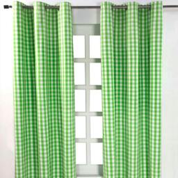 Homescapes Cotton Block Check Gingham Eyelet Curtains - 137 x 228 cm Green Green
