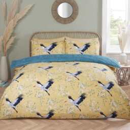 Cranes Polyester Reversible Duvet Cover Set with Pillowcase Multi Double
