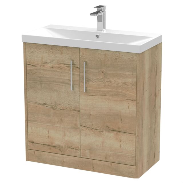 Balterley Winshill Contemporary 2 Door Floor Standing Vanity Unit with Thin Edge Basin, Light Oak, 800mm