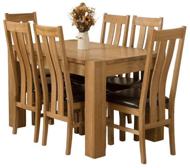 Kuba 125 x 80 cm Chunky Oak Small Dining Table and 6 Princeton Chairs Brown Brown