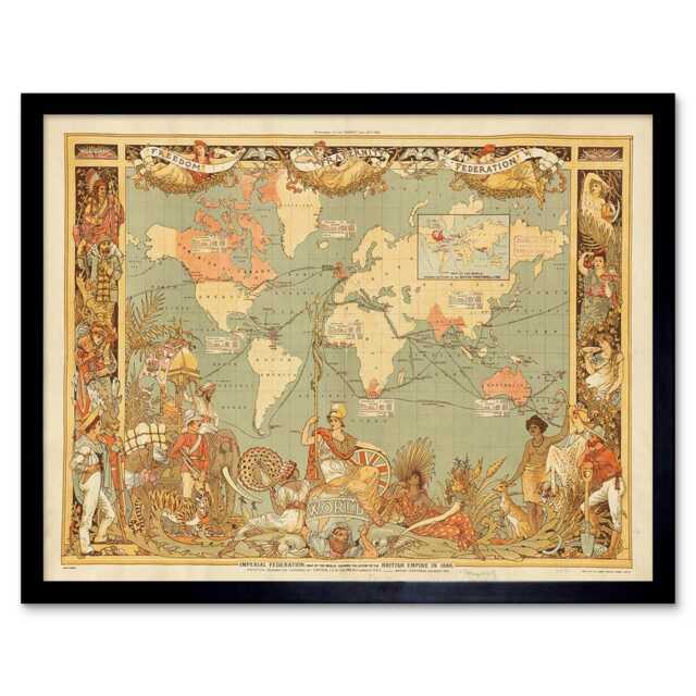Maps British Empire 1886 Imperial Illustrated People World Framed Wall Art Print