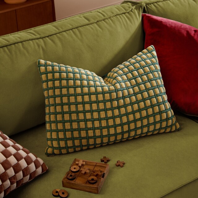 Furn Softie Grid Quilted Polyester Filled Cushion, Green