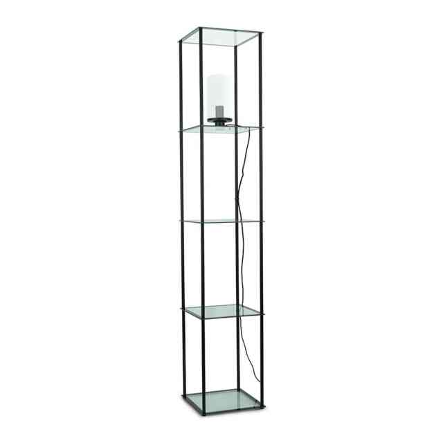 ValueLights Gobie Black Metal Frame with Glass Storage Shelf Floor Lamp and Bulb