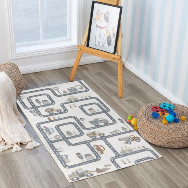LIVABLISS Lillian-Kids Washable Rug 80 x 150 cm Beige Grey Orange Blue