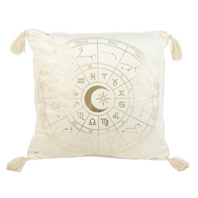 Something Different Astrology Wheel Square Filled Cushion - Off White/Gold - 35cm x 35cm
