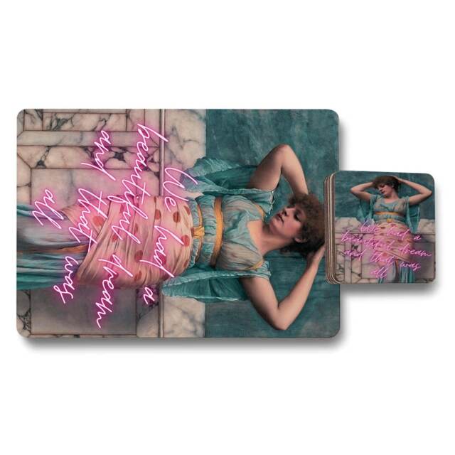 Designer Placemats And Coaster Set 12 Pieces Wood Bottom 11x8 3.7 Coasters