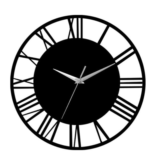 Living and Home Silent Round Wood Wall Clock Roman Numeral - Black Black