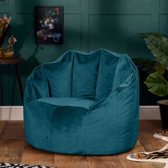 Sirena Scallop Chair Bean Bag Teal Green Velvet Bean Bags Green Teal Green L 1