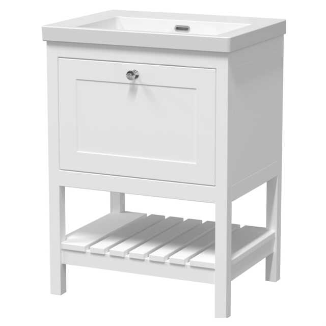 Balterley Coppenhall Contemporary 1 Drawer Floor Standing Vanity Unit, Pure White, 600mm