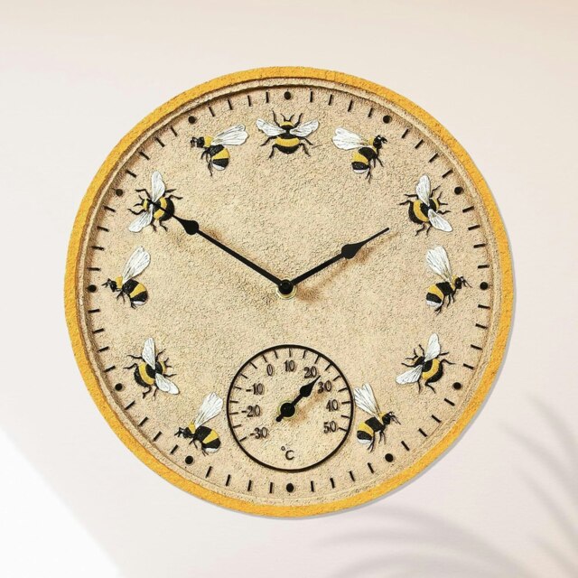 Marco Paul 30cm Bee Outdoor Clock and Thermometer Yellow