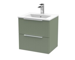 Balterley Tixall Fluted 2 Drawer Wall Hung Vanity Unit with Minimalist Basin, Satin Green, 500mm