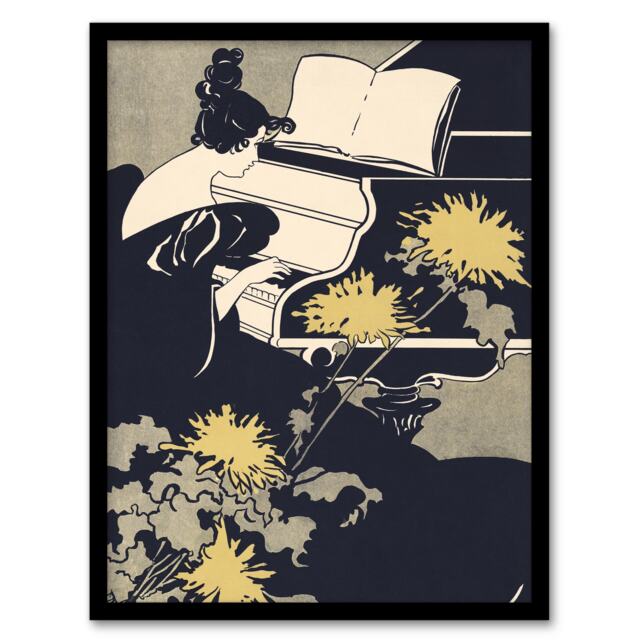 "Miss Traumerei Piano Book Cover Vintage Framed Wall Art Print Ethel Reed 12x16"""