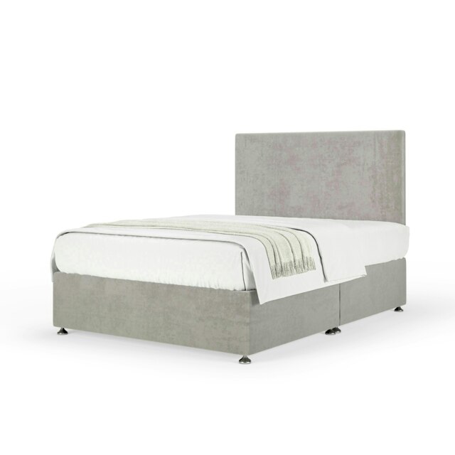 Majestic 1000 Pocket Sprung Seal Grey Naples Velvet Divan Set And Valencia Headboard Small Double