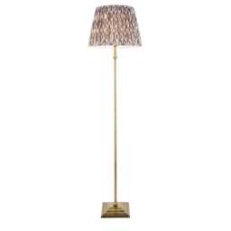 Lille Antique Brass Plate Floor Lamp with Pearl Grey Fabric Ikat Shade 40cm B22