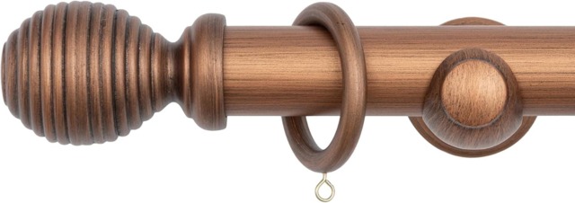 A.Unique Home Ribbed Wooden Curtain Pole with Rings and Fittings - 35mm - 150cm - Walnut