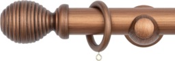 A.Unique Home Ribbed Wooden Curtain Pole with Rings and Fittings - 35mm - 150cm - Walnut