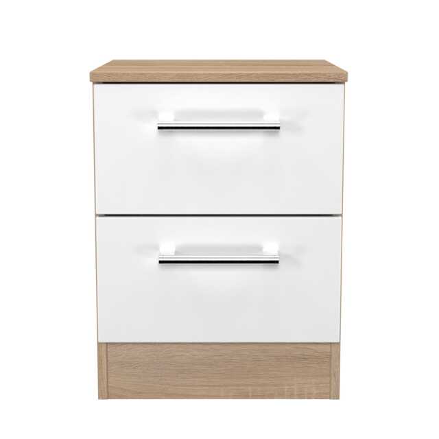 Cornwall 2 Drawer Compact Bedside Cabinet in White Matt & Bardolino Oak (Ready Assembled) White White Matt & Bardolino Oak