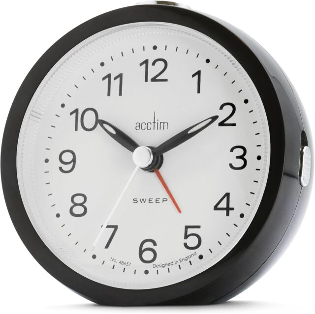 Acctim Elana Analogue Alarm Clock Non Ticking Sweep Quartz Luminous Hands Red Red