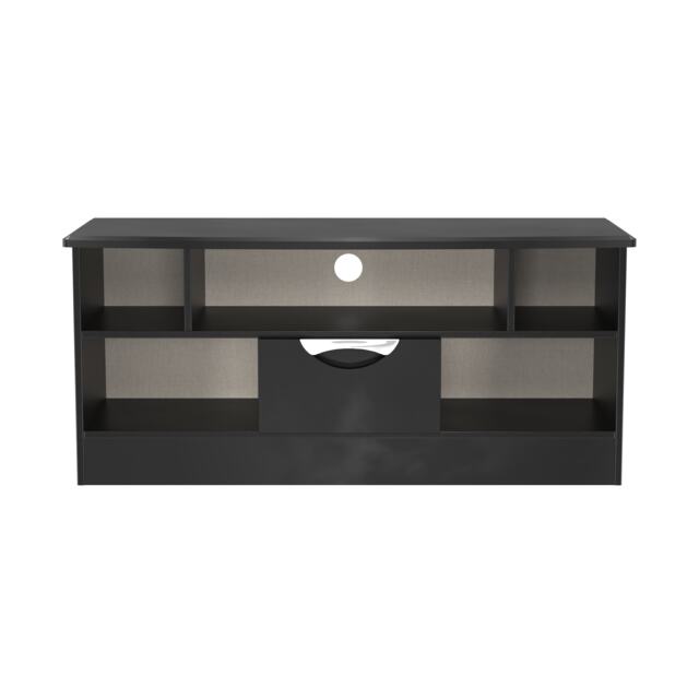 Holborn 1 Drawer TV & Media Unit in Black Gloss & Black (Ready Assembled) Black Black Gloss & Black